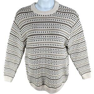 Zara Mens L Geometric Textured Knit Patterned Crewneck Sweater Vintage Inspired